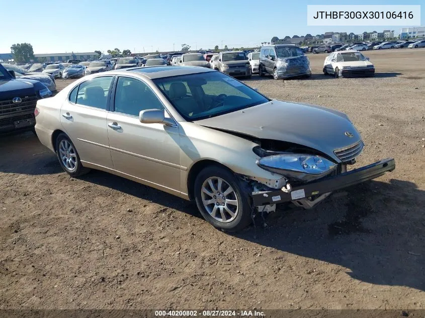 2003 Lexus Es 300 VIN: JTHBF30GX30106416 Lot: 40200802