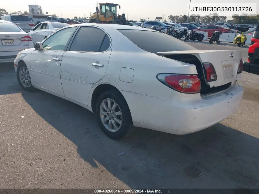 2003 Lexus Es 300 VIN: JTHBF30G530113726 Lot: 40260616