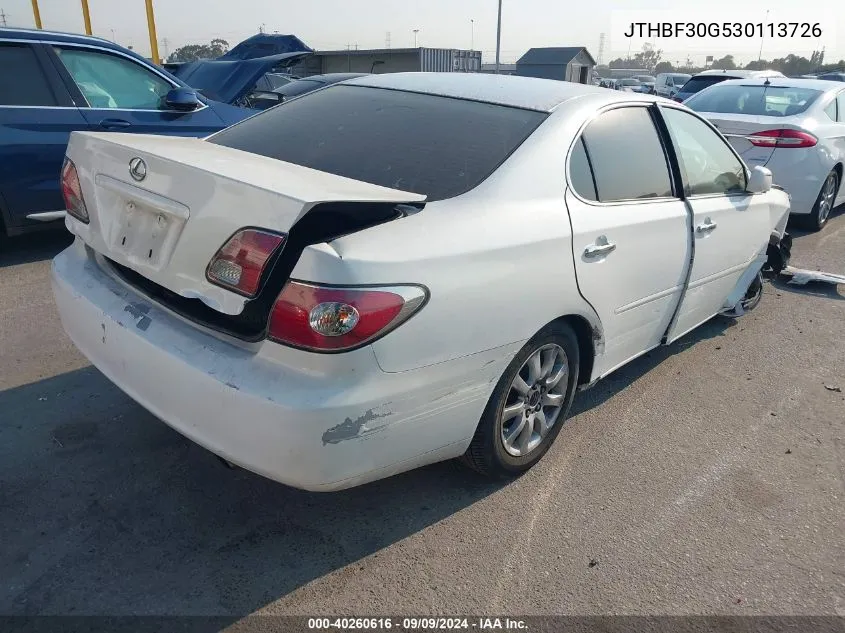 2003 Lexus Es 300 VIN: JTHBF30G530113726 Lot: 40260616