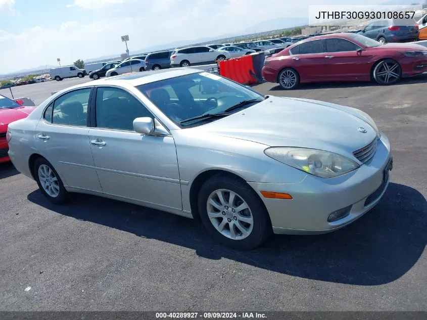 2003 Lexus Es 300 VIN: JTHBF30G930108657 Lot: 40289927