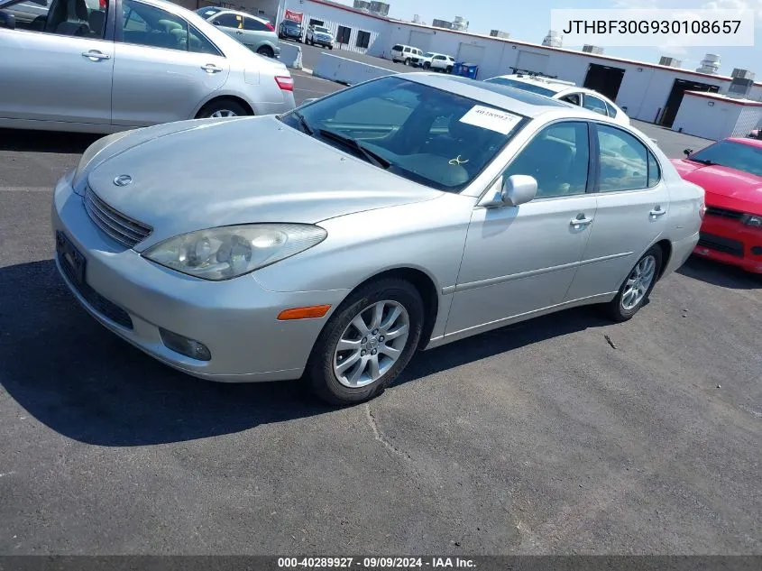 2003 Lexus Es 300 VIN: JTHBF30G930108657 Lot: 40289927