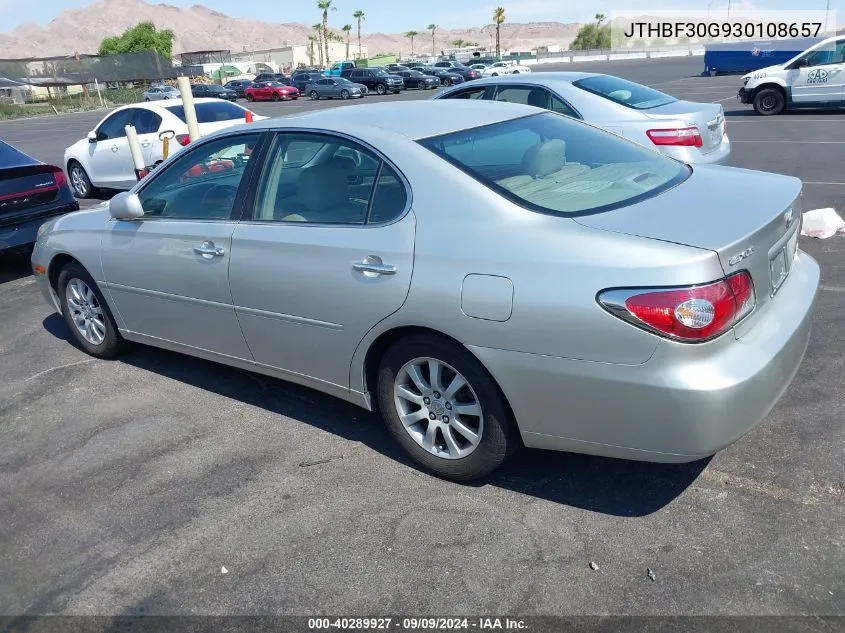 2003 Lexus Es 300 VIN: JTHBF30G930108657 Lot: 40289927