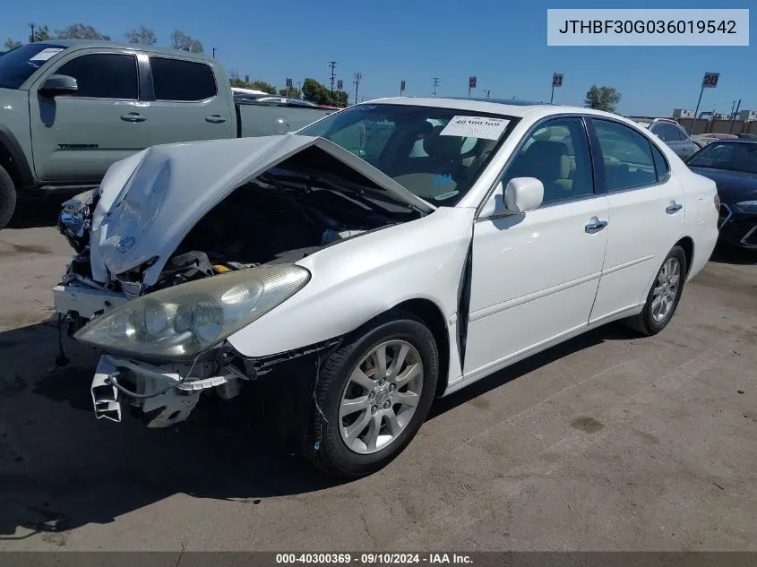 2003 Lexus Es 300 VIN: JTHBF30G036019542 Lot: 40300369