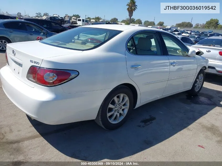 2003 Lexus Es 300 VIN: JTHBF30G036019542 Lot: 40300369