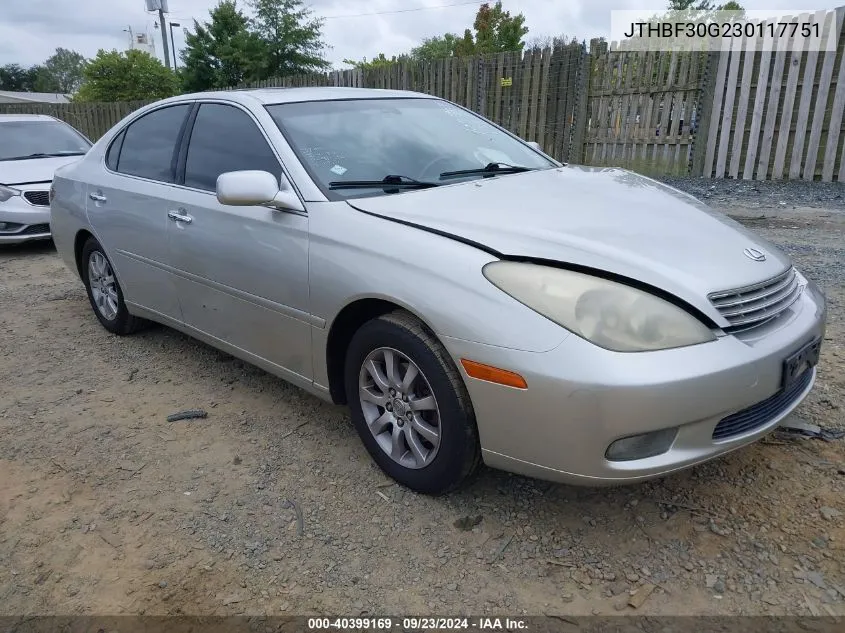 2003 Lexus Es 300 VIN: JTHBF30G230117751 Lot: 40399169