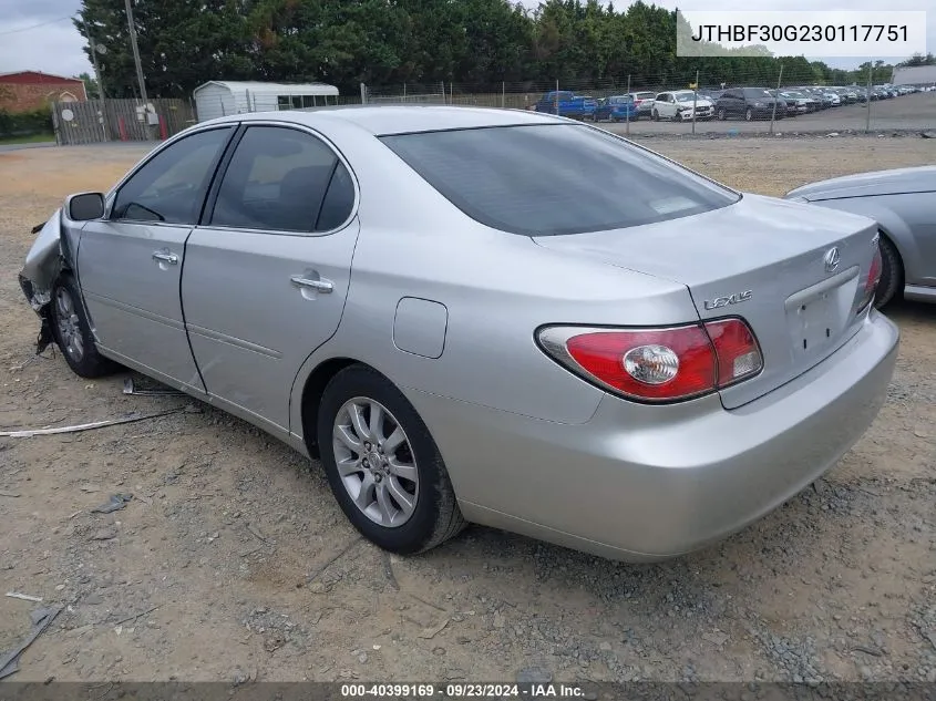 2003 Lexus Es 300 VIN: JTHBF30G230117751 Lot: 40399169