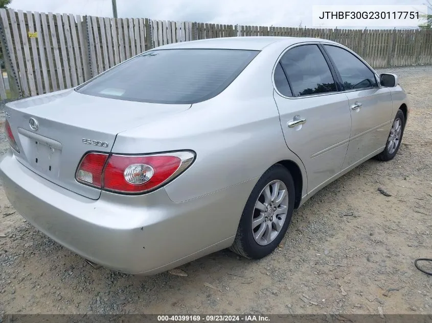 2003 Lexus Es 300 VIN: JTHBF30G230117751 Lot: 40399169