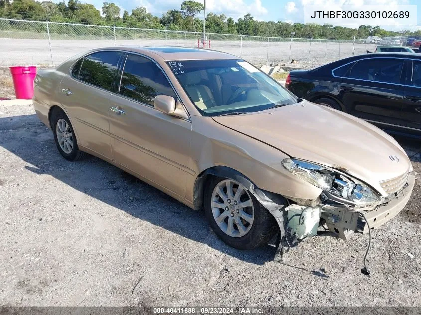 2003 Lexus Es 300 VIN: JTHBF30G330102689 Lot: 40411888