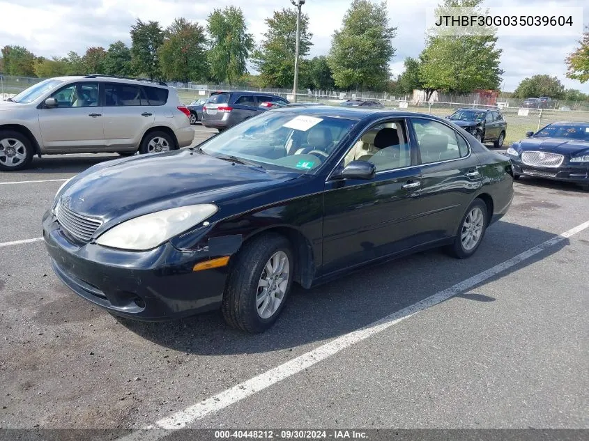 2003 Lexus Es 300 300 VIN: JTHBF30G035039604 Lot: 40448212