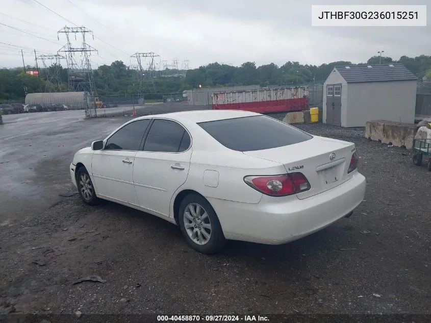 2003 Lexus Es 300 VIN: JTHBF30G236015251 Lot: 40458870