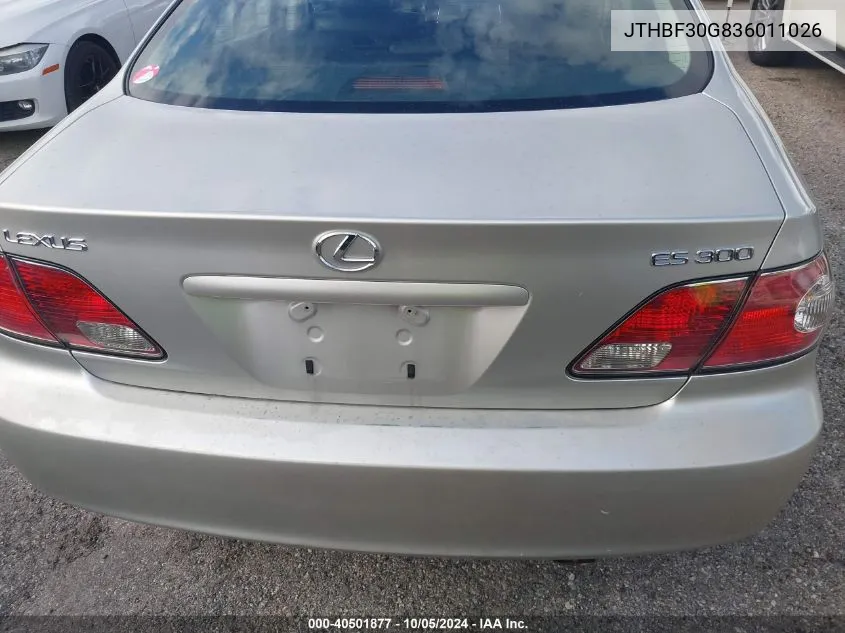 2003 Lexus Es 300 VIN: JTHBF30G836011026 Lot: 40501877