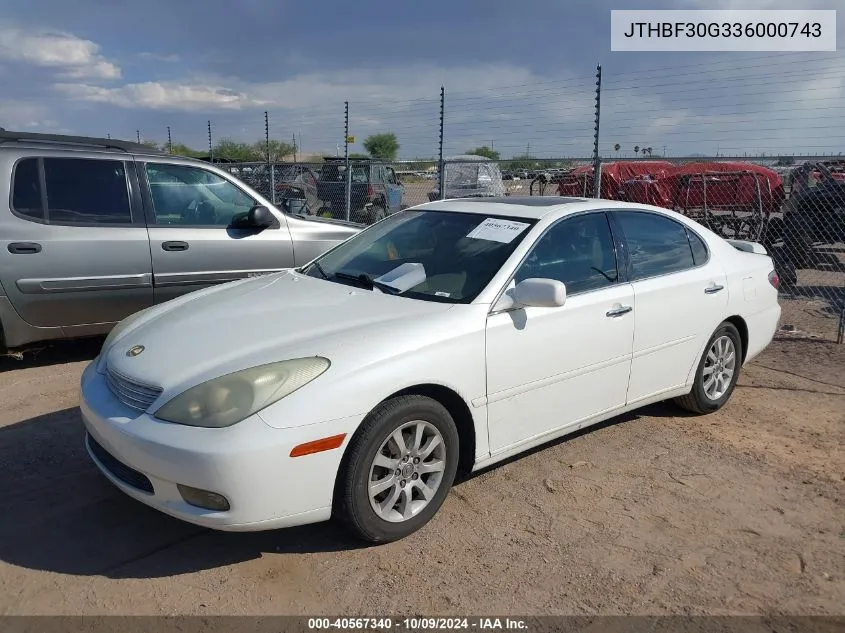 2003 Lexus Es 300 VIN: JTHBF30G336000743 Lot: 40567340