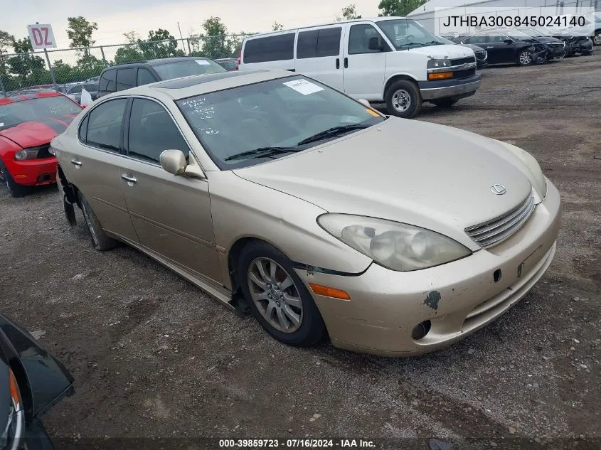 2004 Lexus Es 330 VIN: JTHBA30G845024140 Lot: 39859723