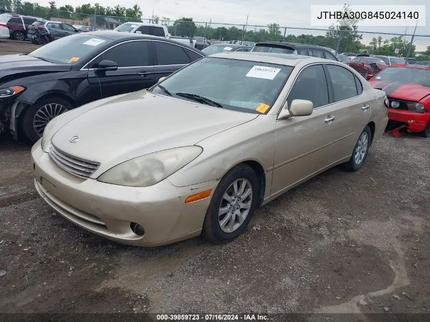 2004 Lexus Es 330 VIN: JTHBA30G845024140 Lot: 39859723