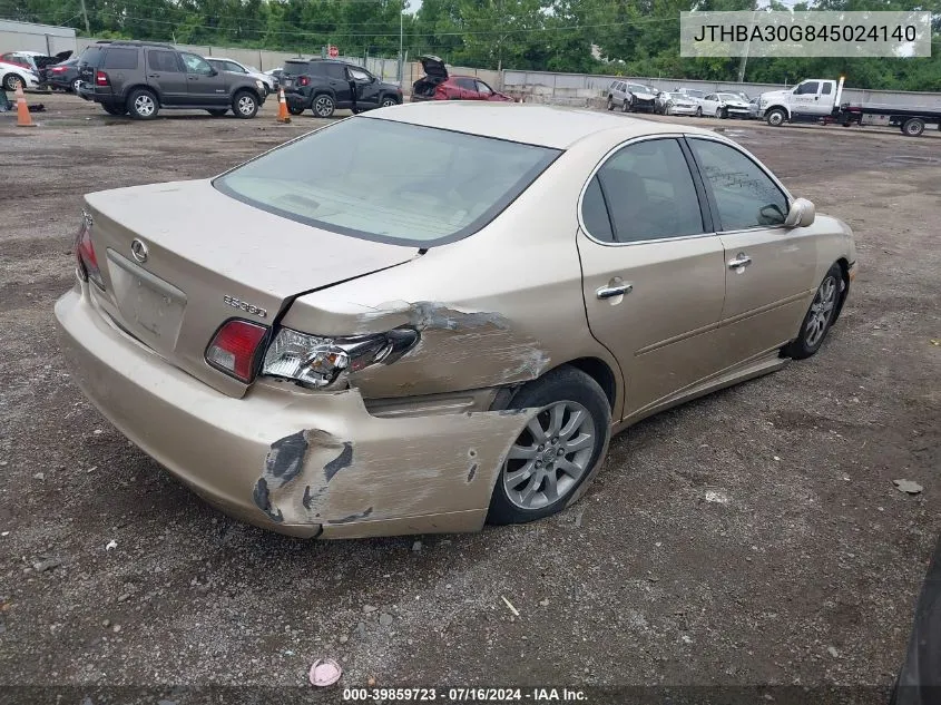 2004 Lexus Es 330 VIN: JTHBA30G845024140 Lot: 39859723