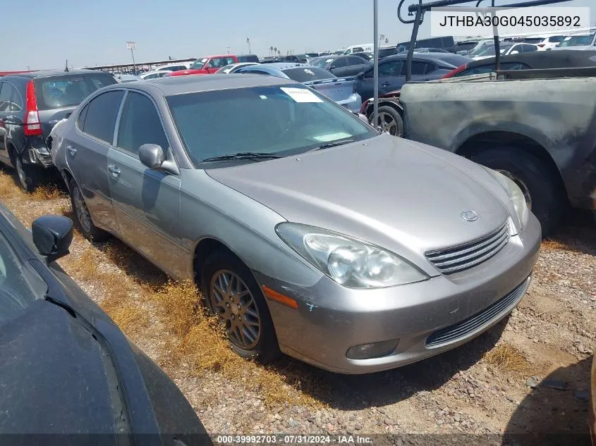 2004 Lexus Es 330 VIN: JTHBA30G045035892 Lot: 39992703