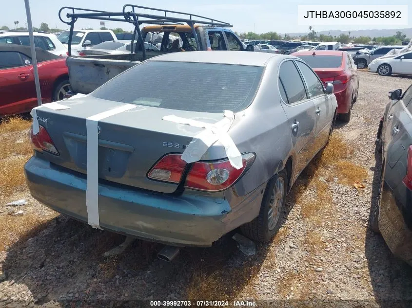 2004 Lexus Es 330 VIN: JTHBA30G045035892 Lot: 39992703