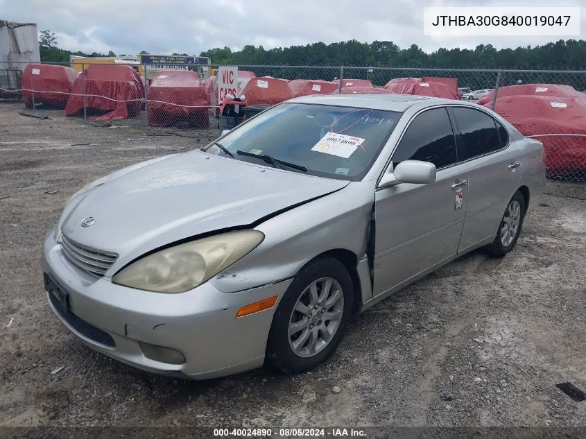 2004 Lexus Es 330 VIN: JTHBA30G840019047 Lot: 40024890