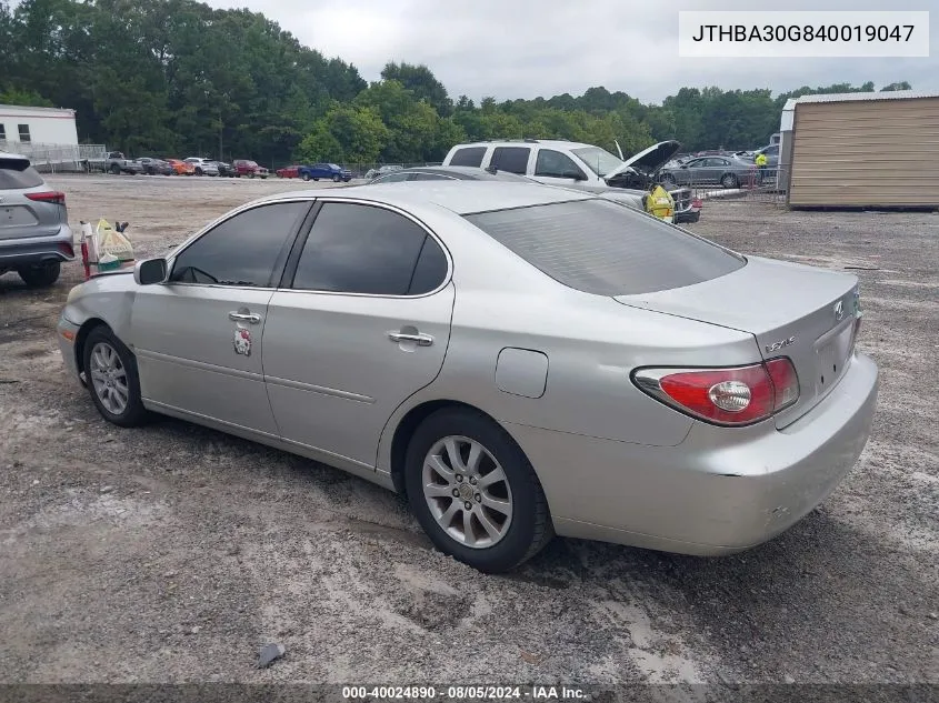 2004 Lexus Es 330 VIN: JTHBA30G840019047 Lot: 40024890