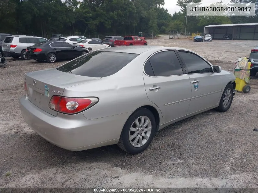 2004 Lexus Es 330 VIN: JTHBA30G840019047 Lot: 40024890