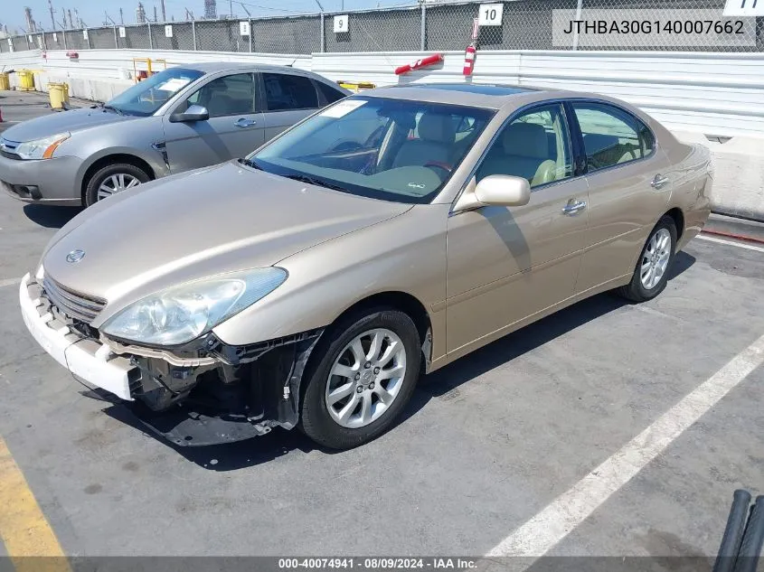 2004 Lexus Es 330 VIN: JTHBA30G140007662 Lot: 40074941