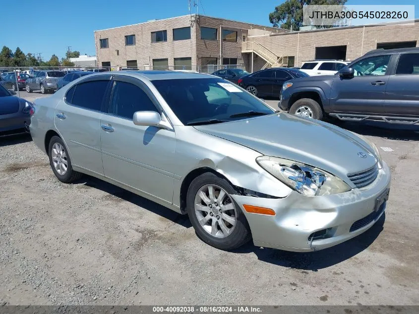 2004 Lexus Es 330 VIN: JTHBA30G545028260 Lot: 40092038