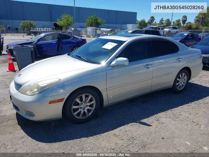 2004 Lexus Es 330 VIN: JTHBA30G545028260 Lot: 40092038