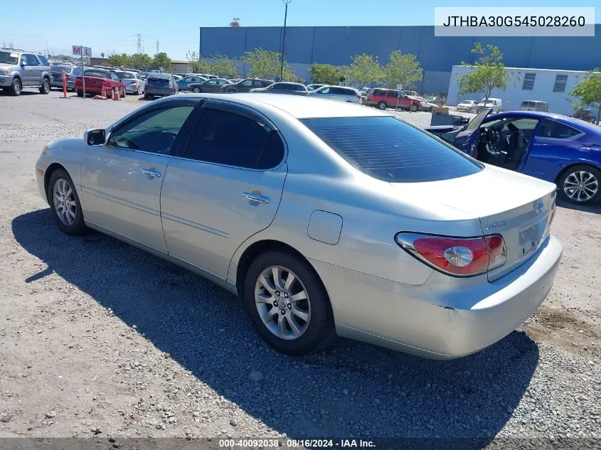 2004 Lexus Es 330 VIN: JTHBA30G545028260 Lot: 40092038