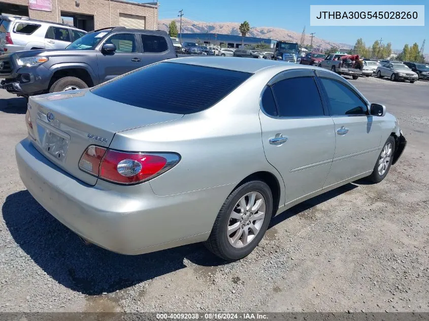 2004 Lexus Es 330 VIN: JTHBA30G545028260 Lot: 40092038