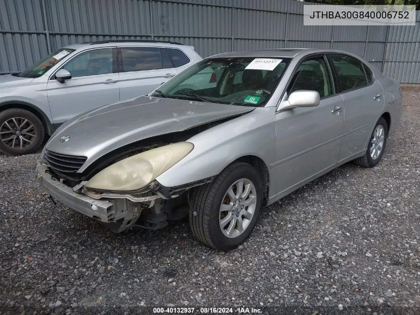 2004 Lexus Es 330 VIN: JTHBA30G840006752 Lot: 40132937