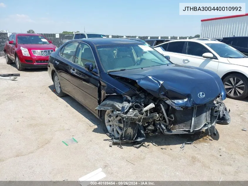 2004 Lexus Es 330 VIN: JTHBA30G440010992 Lot: 40189454