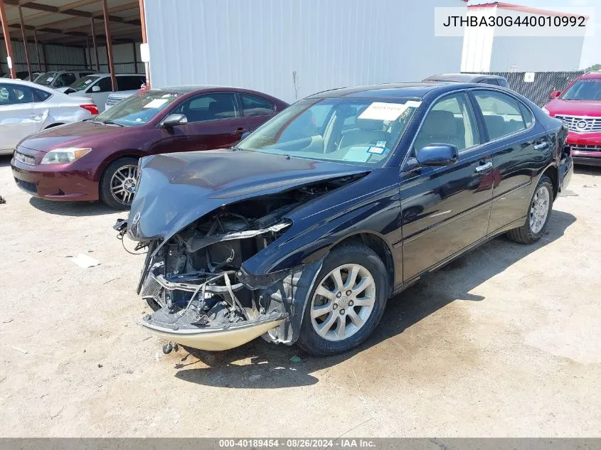 2004 Lexus Es 330 VIN: JTHBA30G440010992 Lot: 40189454