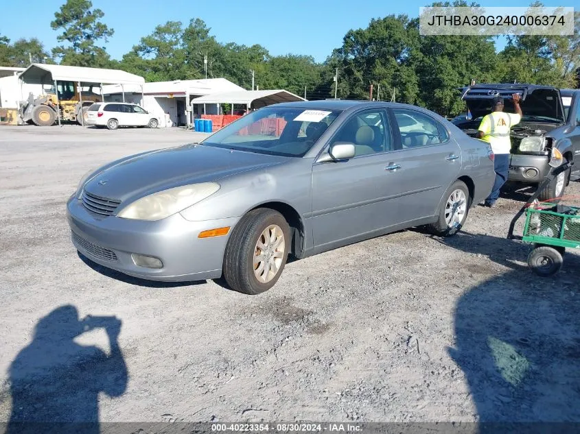 2004 Lexus Es 330 VIN: JTHBA30G240006374 Lot: 40223354