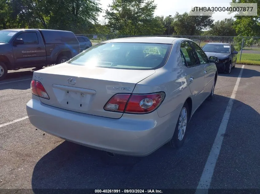 2004 Lexus Es 330 VIN: JTHBA30G040007877 Lot: 40261991