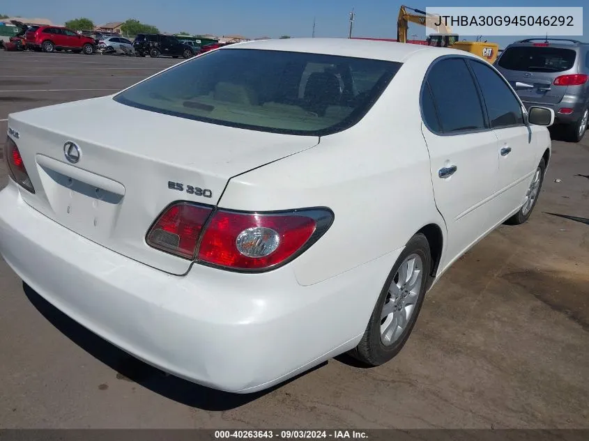 2004 Lexus Es 330 VIN: JTHBA30G945046292 Lot: 40263643