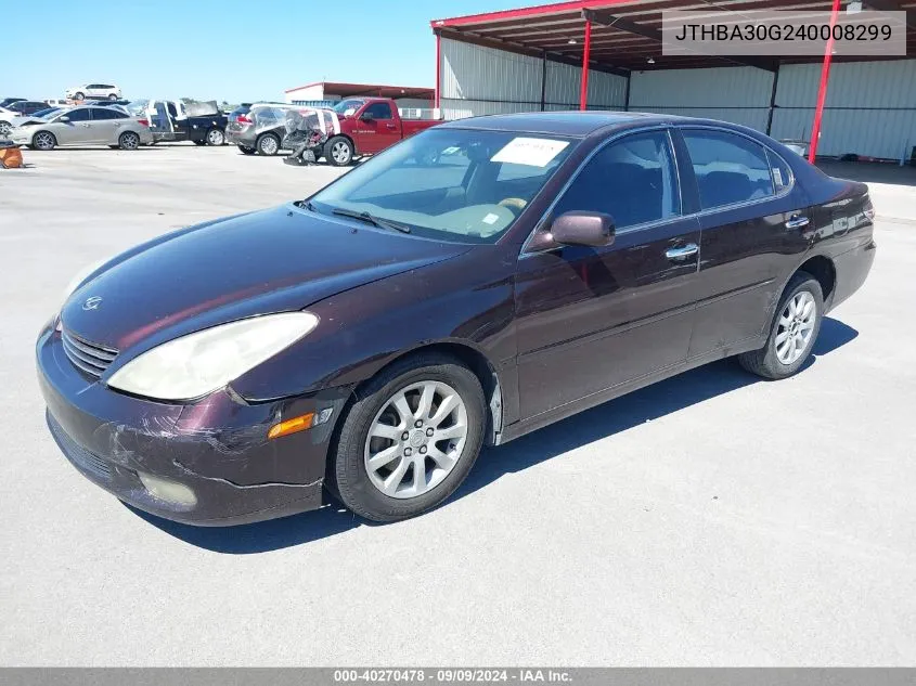 2004 Lexus Es 330 VIN: JTHBA30G240008299 Lot: 40270478