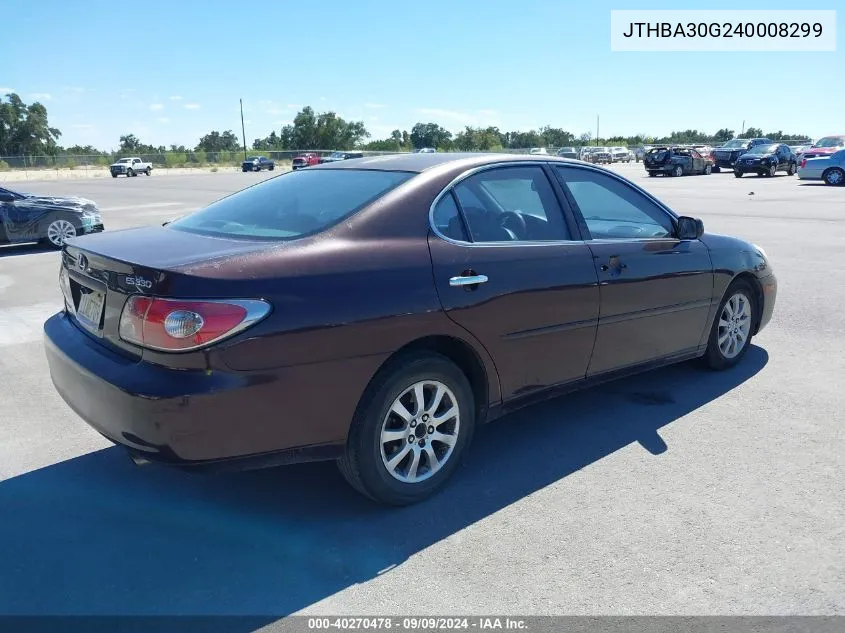 2004 Lexus Es 330 VIN: JTHBA30G240008299 Lot: 40270478