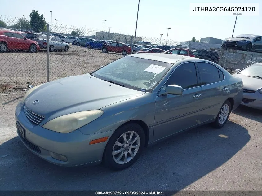 2004 Lexus Es 330 VIN: JTHBA30G645024170 Lot: 40290722