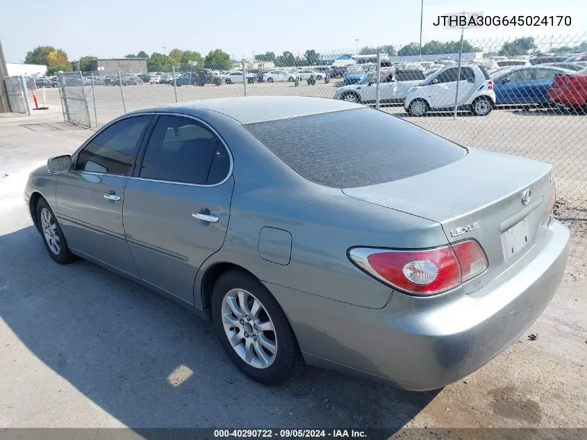 2004 Lexus Es 330 VIN: JTHBA30G645024170 Lot: 40290722