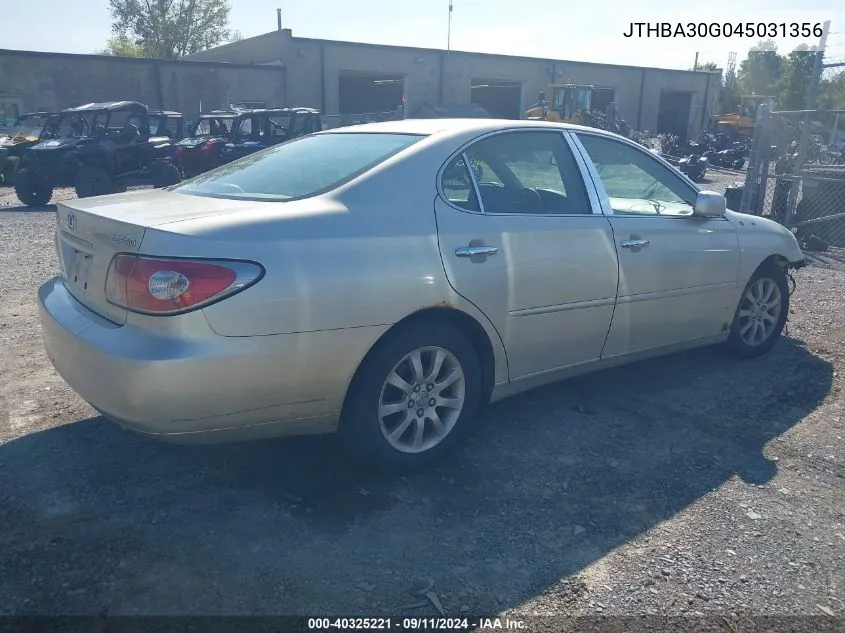 2004 Lexus Es 330 330 VIN: JTHBA30G045031356 Lot: 40325221