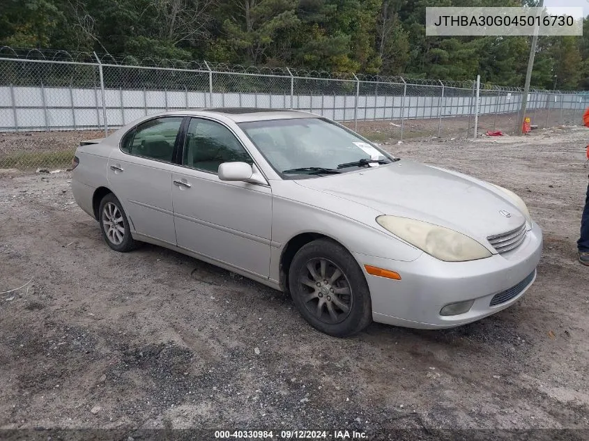 2004 Lexus Es 330 330 VIN: JTHBA30G045016730 Lot: 40330984