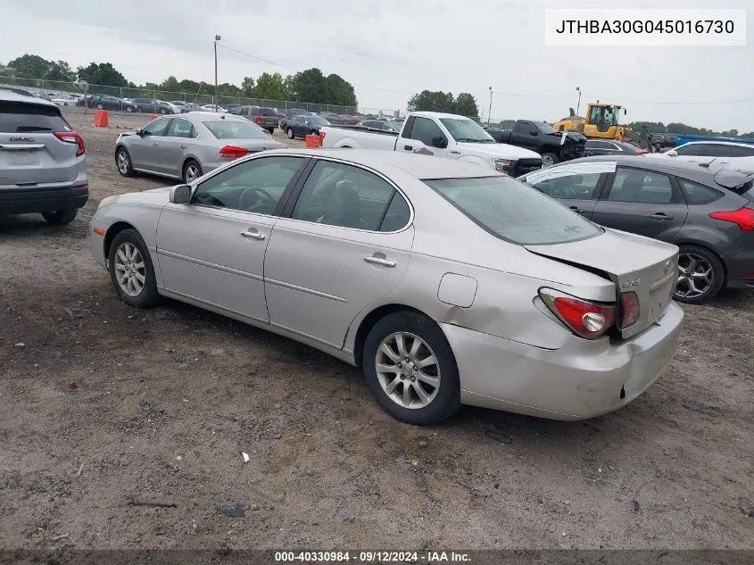 2004 Lexus Es 330 330 VIN: JTHBA30G045016730 Lot: 40330984