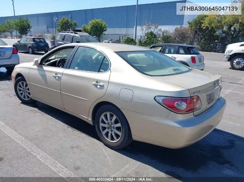 2004 Lexus Es 330 VIN: JTHBA30G645047139 Lot: 40333424