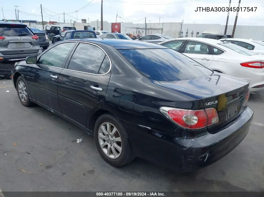 2004 Lexus Es 330 VIN: JTHBA30G345017547 Lot: 40377180