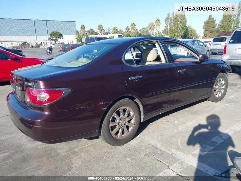 2004 Lexus Es 330 VIN: JTHBA30G045043619 Lot: 40405733