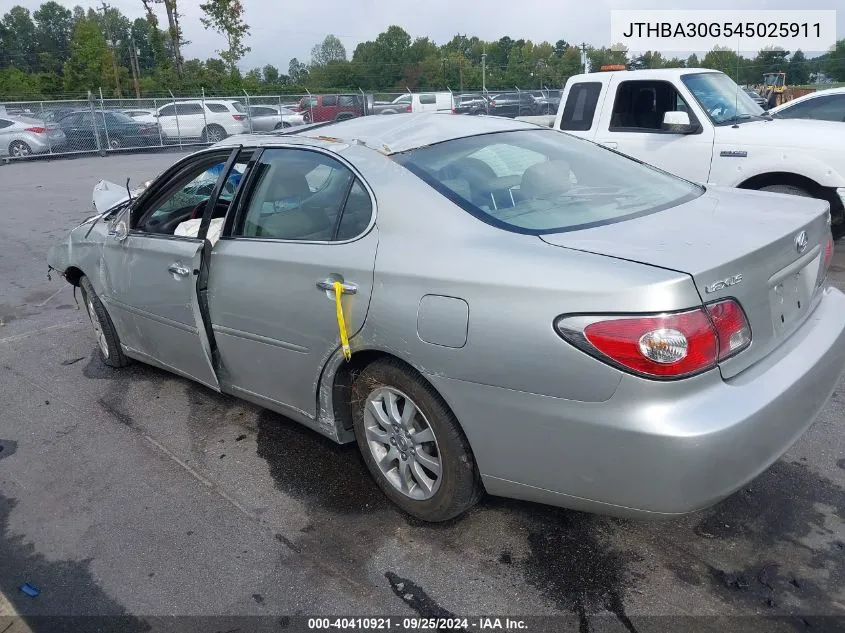 2004 Lexus Es 330 VIN: JTHBA30G545025911 Lot: 40410921