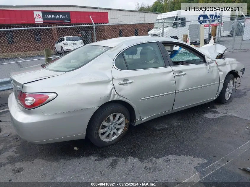 2004 Lexus Es 330 VIN: JTHBA30G545025911 Lot: 40410921