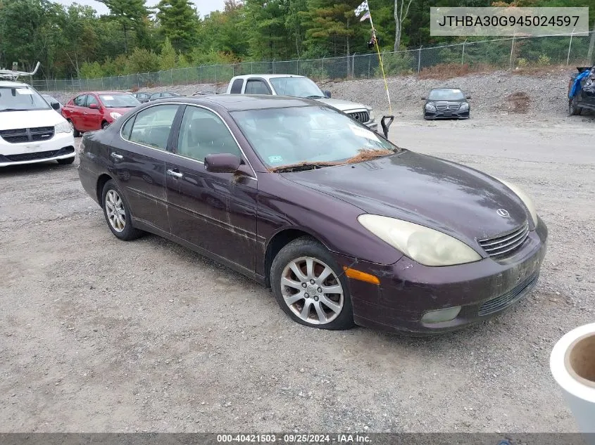 2004 Lexus Es 330 VIN: JTHBA30G945024597 Lot: 40421503