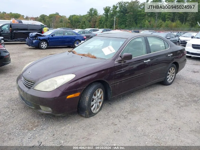 2004 Lexus Es 330 VIN: JTHBA30G945024597 Lot: 40421503