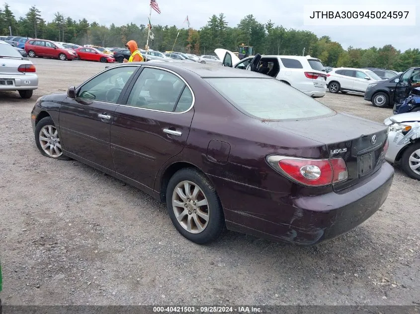 2004 Lexus Es 330 VIN: JTHBA30G945024597 Lot: 40421503